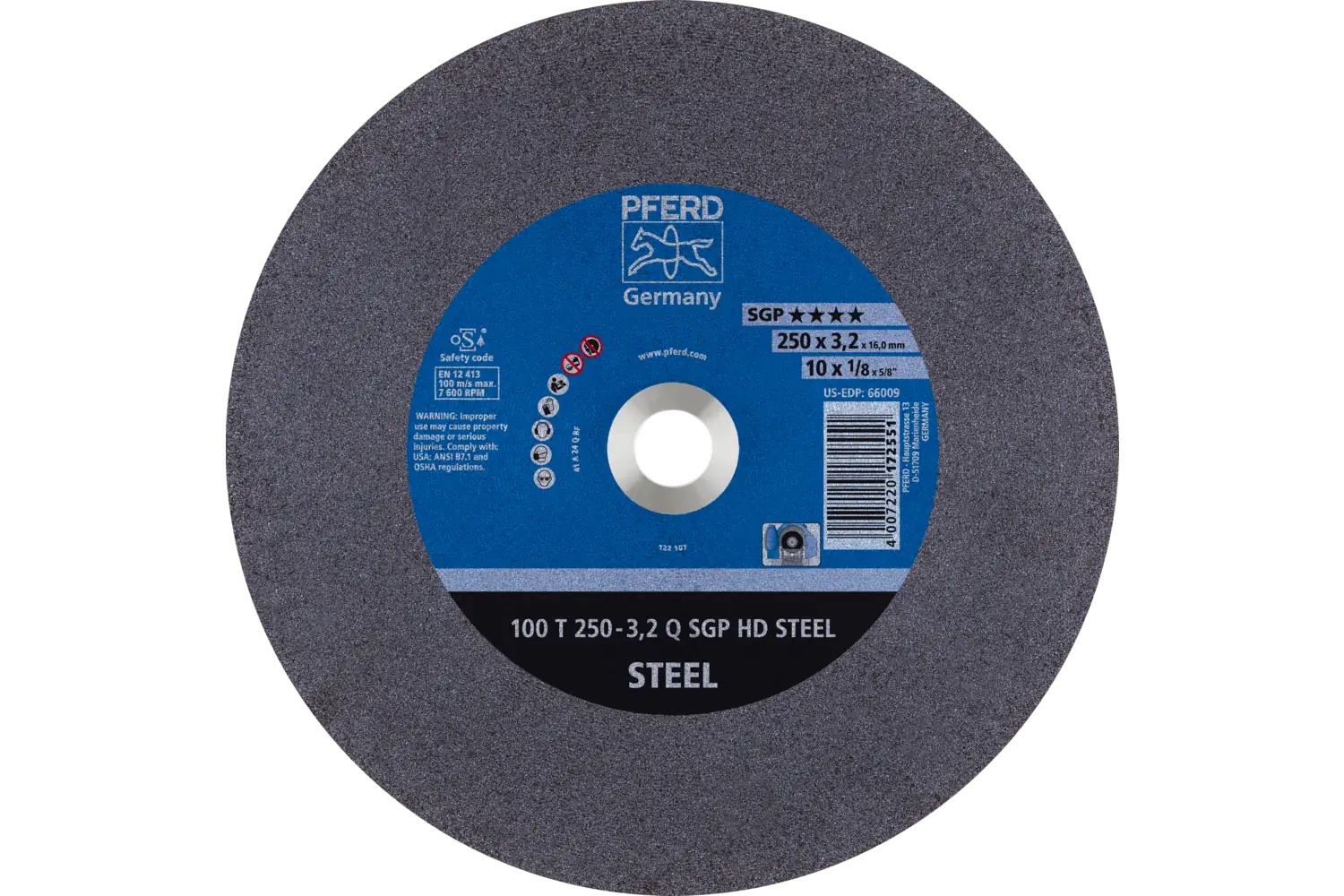 Picture of Pferd Large Diameter Cut-Off Wheel 10" X 1/8 X 5/8, Sgp Hd Steel, Q, Aluminum Oxide